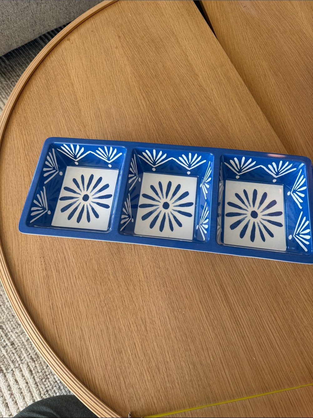 Blue and White Melamine Triple Snack Dish